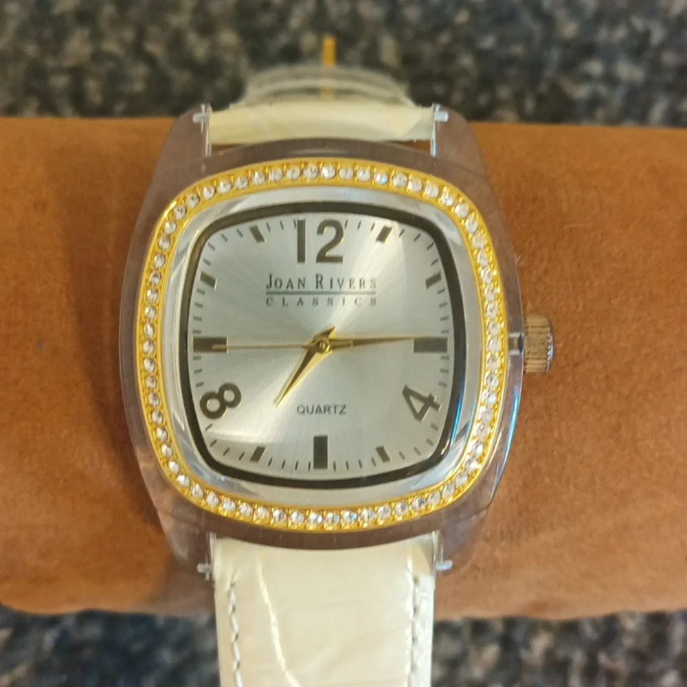 Joan Rivers off white leather and rhinestone women's watch